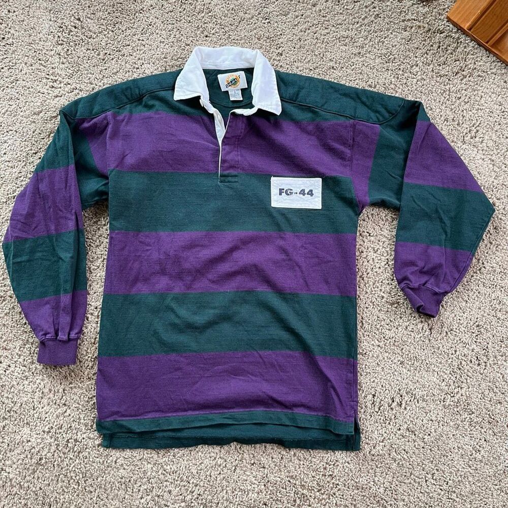 VTG 90s Field Gear Rugby Shirt Mens S Striped Preppy Collegiate Colorblock
